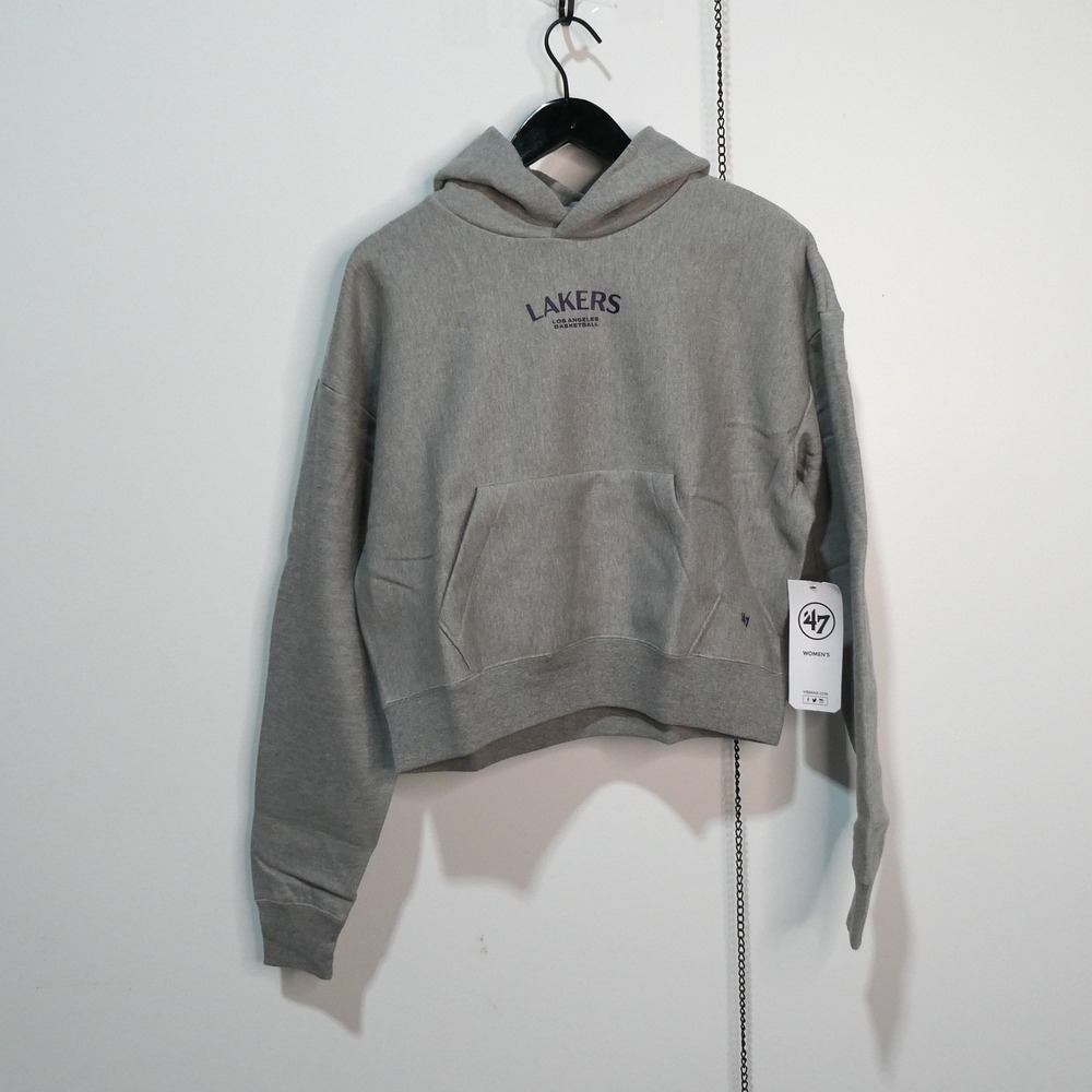 Lakers Hoodie Womens Small '47‎ Brand Gray NBA Basketball Fleece Cropped NWT
